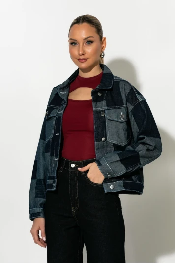 Jean jacket patchwork μπλε ντένιμ