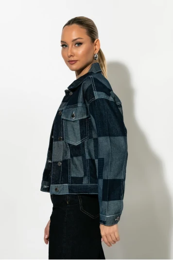 Jean jacket patchwork μπλε ντένιμ