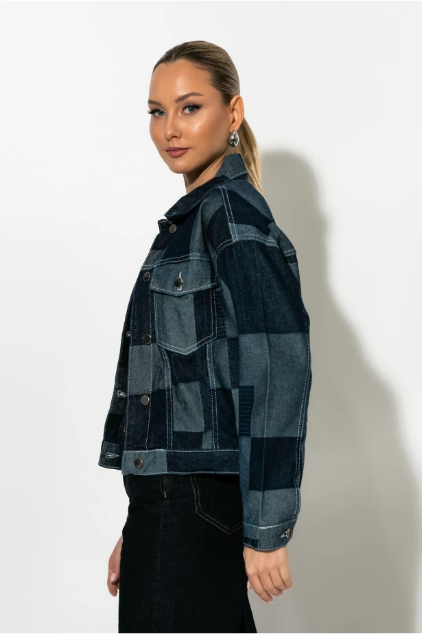 Jean jacket patchwork μπλε ντένιμ Jean jacket patchwork μπλε ντένιμ