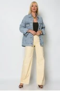 Jean jacket με κεντήματα και πέρλες γκρι