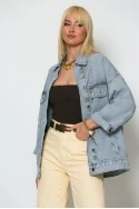 Jean jacket με κεντήματα και πέρλες γκρι