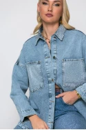 Jean jacket με στρας στον γιακά και στις τσέπες μπλε