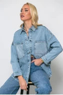 Jean jacket με στρας στον γιακά και στις τσέπες μπλε