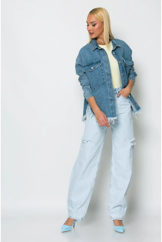 Jean jacket με ξέφτια μπλε