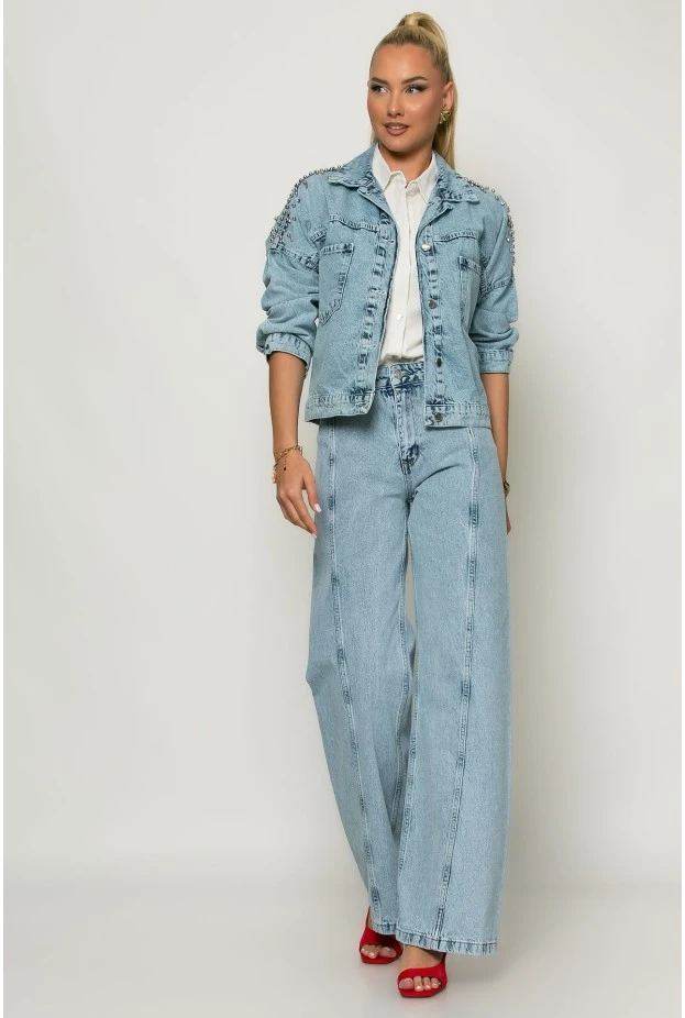 Jean jacket με πέρλες star μπλε