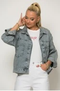Jean jacket με πέρλες star γκρι