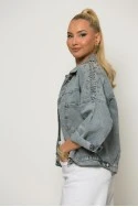 Jean jacket με πέρλες star γκρι