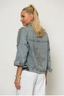 Jean jacket με πέρλες star γκρι