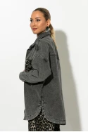 Oversized jean jacket με λεοπάρ τσέπες ανθρακί Oversized jean jacket με λεοπάρ τσέπες ανθρακί