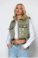 Γιλέκο puffer καπιτονέ με κορδόνια στο πλάι λαδί