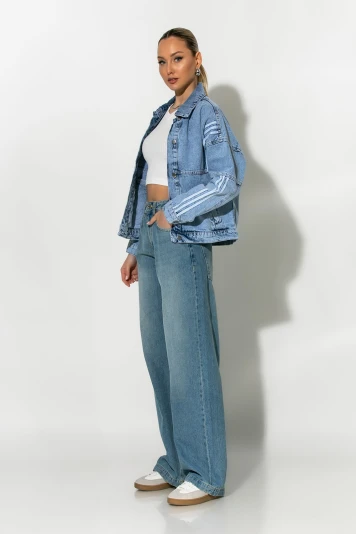 Jean jacket με λεπτομέρεια ρίγες μπλε