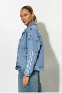 Jean jacket με λεπτομέρεια ρίγες μπλε Jean jacket με λεπτομέρεια ρίγες μπλε