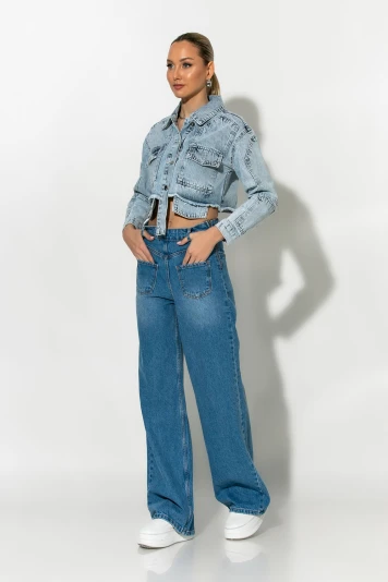 Cropped jean jacket  με ασύμμετρες τσέπες μπλε
