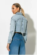 Cropped jean jacket με ασύμμετρες τσέπες μπλε Cropped jean jacket με ασύμμετρες τσέπες μπλε