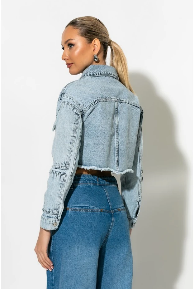 Cropped jean jacket  με ασύμμετρες τσέπες μπλε