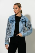 Jean jacket με leopard λεπτομέρειες μπλε Jean jacket με leopard λεπτομέρειες μπλε