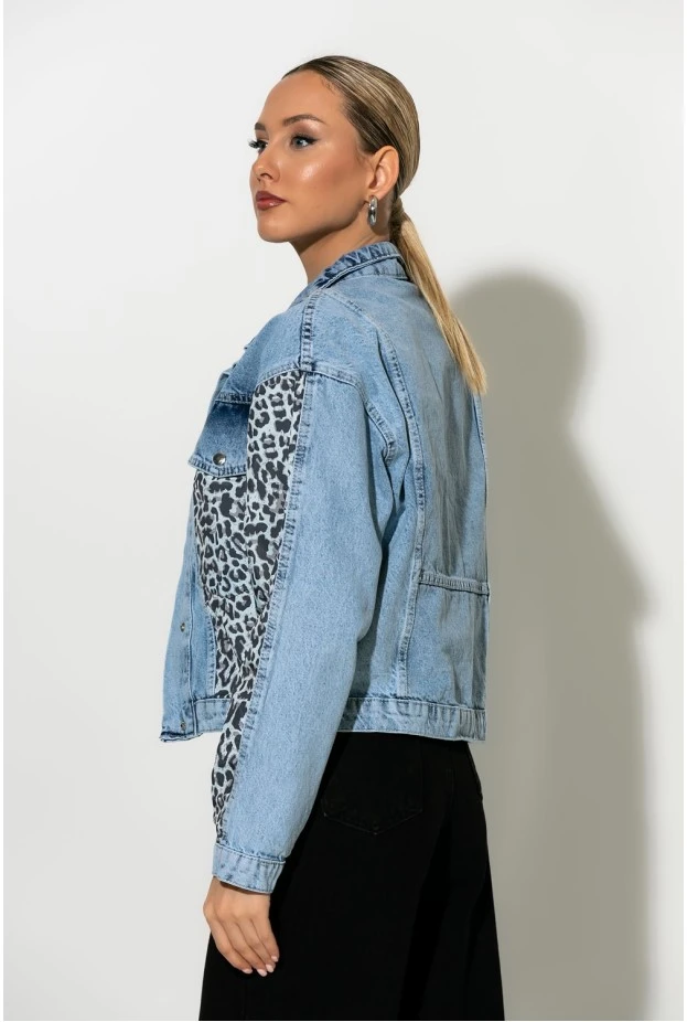 Jean jacket με leopard λεπτομέρειες μπλε
