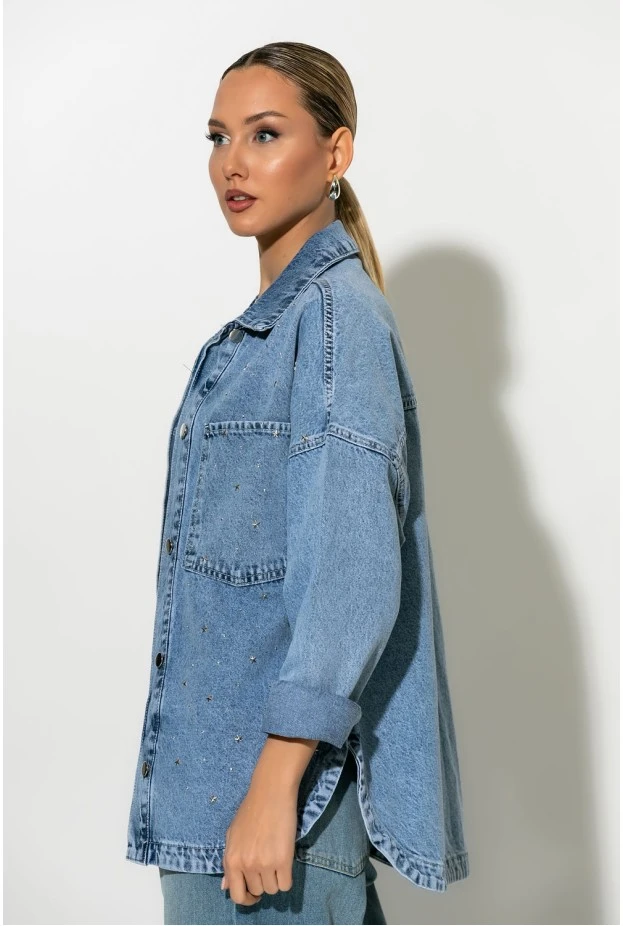 Jean jacket με τρουκς και στρας μπλε