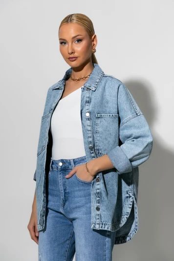 Jean jacket με στρας στην τσέπη και στην πλάτη μπλε ανοιχτό