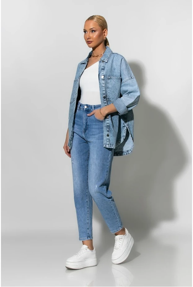 Jean jacket με στρας στην τσέπη και στην πλάτη μπλε ανοιχτό