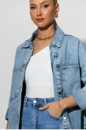 Jean jacket με στρας στην τσέπη και στην πλάτη μπλε ανοιχτό Jean jacket με στρας στην τσέπη και στην πλάτη μπλε ανοιχτό