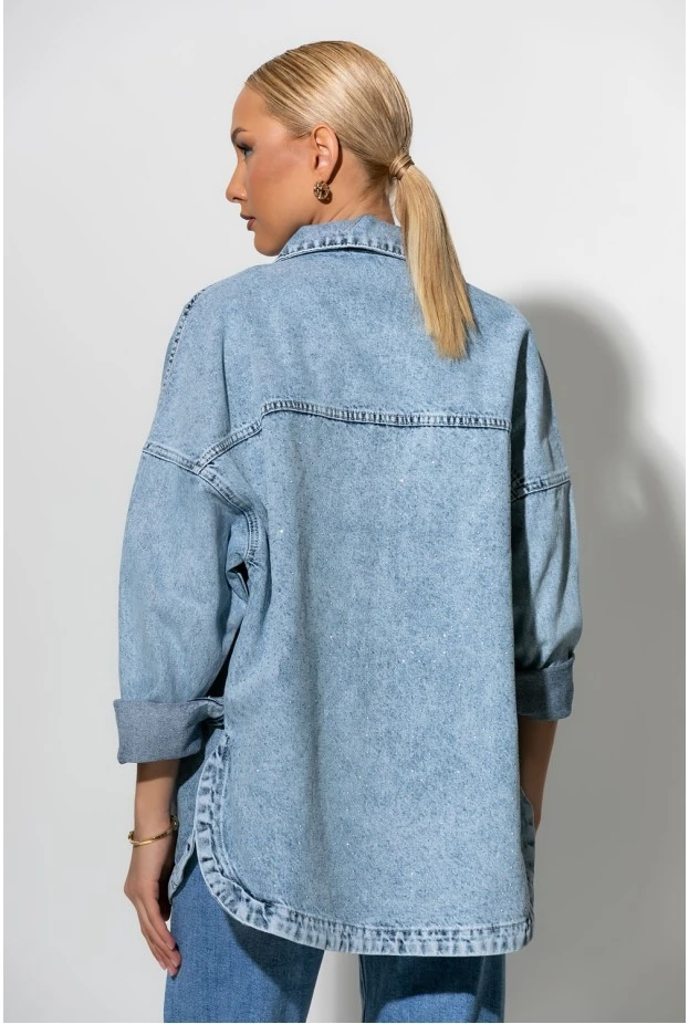Jean jacket με στρας στην τσέπη και στην πλάτη μπλε ανοιχτό