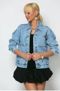 Jean jacket με leopard strass μπλε