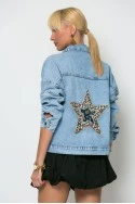 Jean jacket με leopard strass μπλε