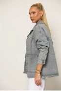 Jean jacket με στρας γκρι