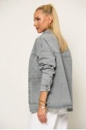 Jean jacket με στρας γκρι