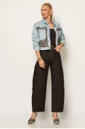 Jean jacket cropped με λεοπάρ λεπτομέρεια μπλε ανοιχτό
