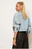 Jean jacket cropped με λεοπάρ λεπτομέρεια μπλε ανοιχτό