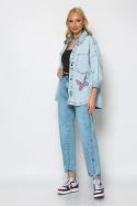 Oversized jean jacket με patch πεταλούδες μπλε
