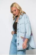 Oversized jean jacket με patch πεταλούδες μπλε