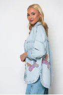 Oversized jean jacket με patch πεταλούδες μπλε