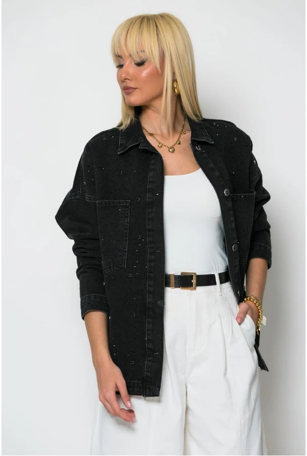 Jean jacket με στρας μαύρο