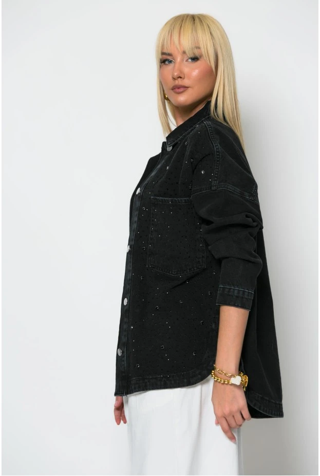 Jean jacket με στρας μαύρο