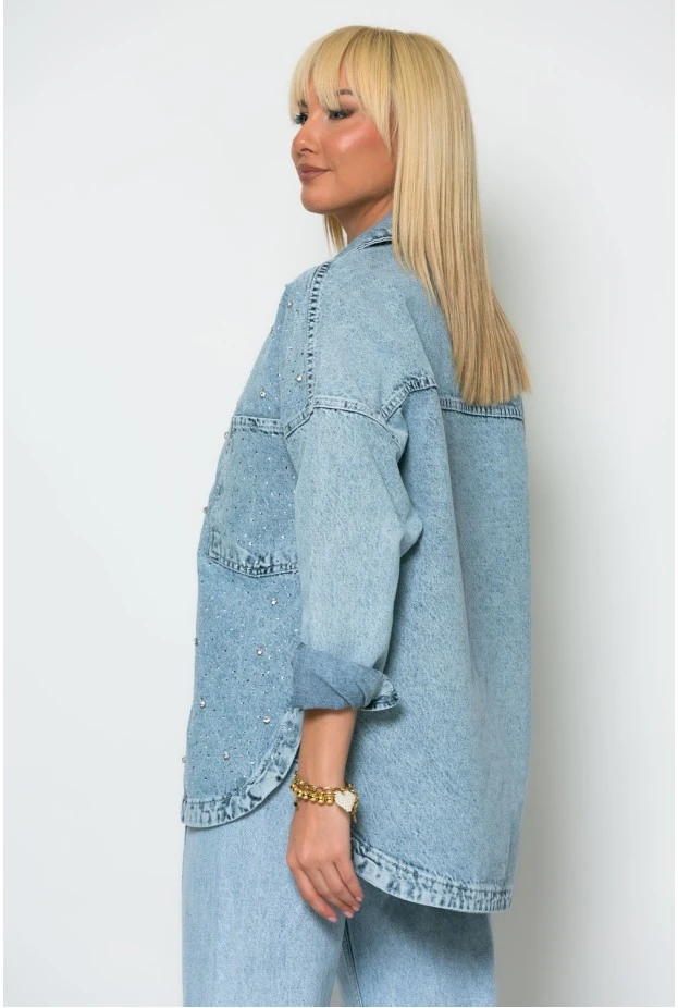 Jean jacket με στρας μπλε ανοιχτό