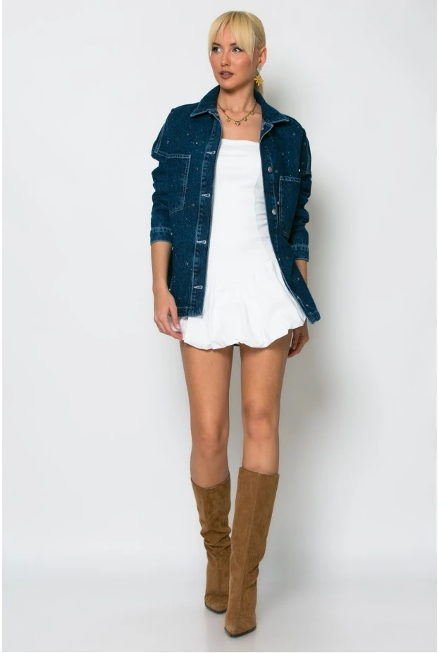 Jean jacket με στρας μπλε ντένιμ