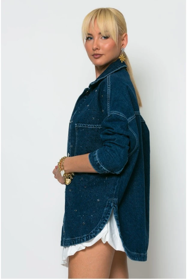 Jean jacket με στρας μπλε ντένιμ
