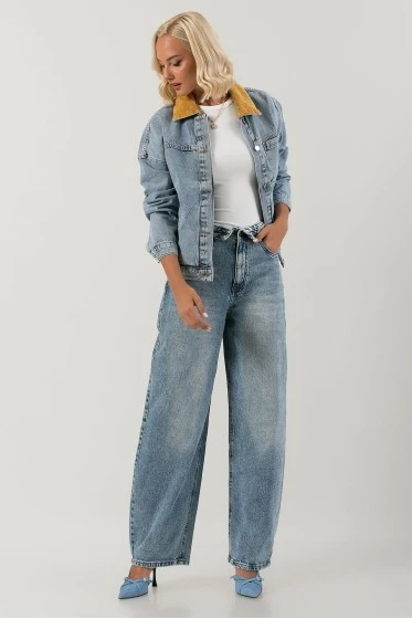 Jean jacket με κοτλέ γιακά μπλε ανοιχτό