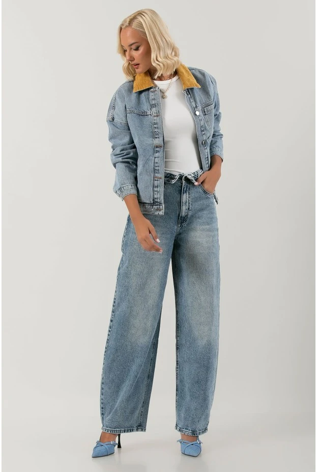Jean jacket με κοτλέ γιακά μπλε ανοιχτό