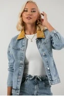 Jean jacket με κοτλέ γιακά μπλε ανοιχτό