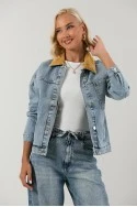 Jean jacket με κοτλέ γιακά μπλε ανοιχτό