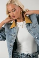 Jean jacket με κοτλέ γιακά μπλε ανοιχτό