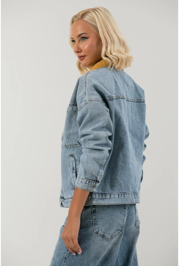 Jean jacket με κοτλέ γιακά μπλε ανοιχτό