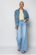 Oversized jean jacket με boho πολύχρωμα κεντήματα μπλε