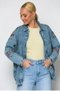 Oversized jean jacket με boho πολύχρωμα κεντήματα μπλε