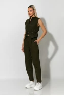 Σετ baggy παντελόνι και cropped γιλέκο με ζωνάκι και φερμουάρ χακί Σετ baggy παντελόνι και cropped γιλέκο με ζωνάκι και φερμουάρ χακί