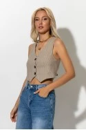Cropped ριγέ γιλέκο με ανοιχτή πλάτη και δέσιμο μπεζ